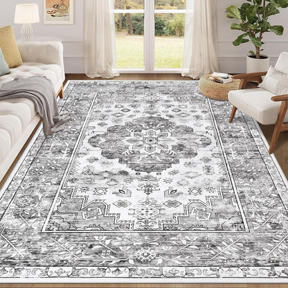 Boho Teppich 160x230cm Grau, rutschfest & waschbar