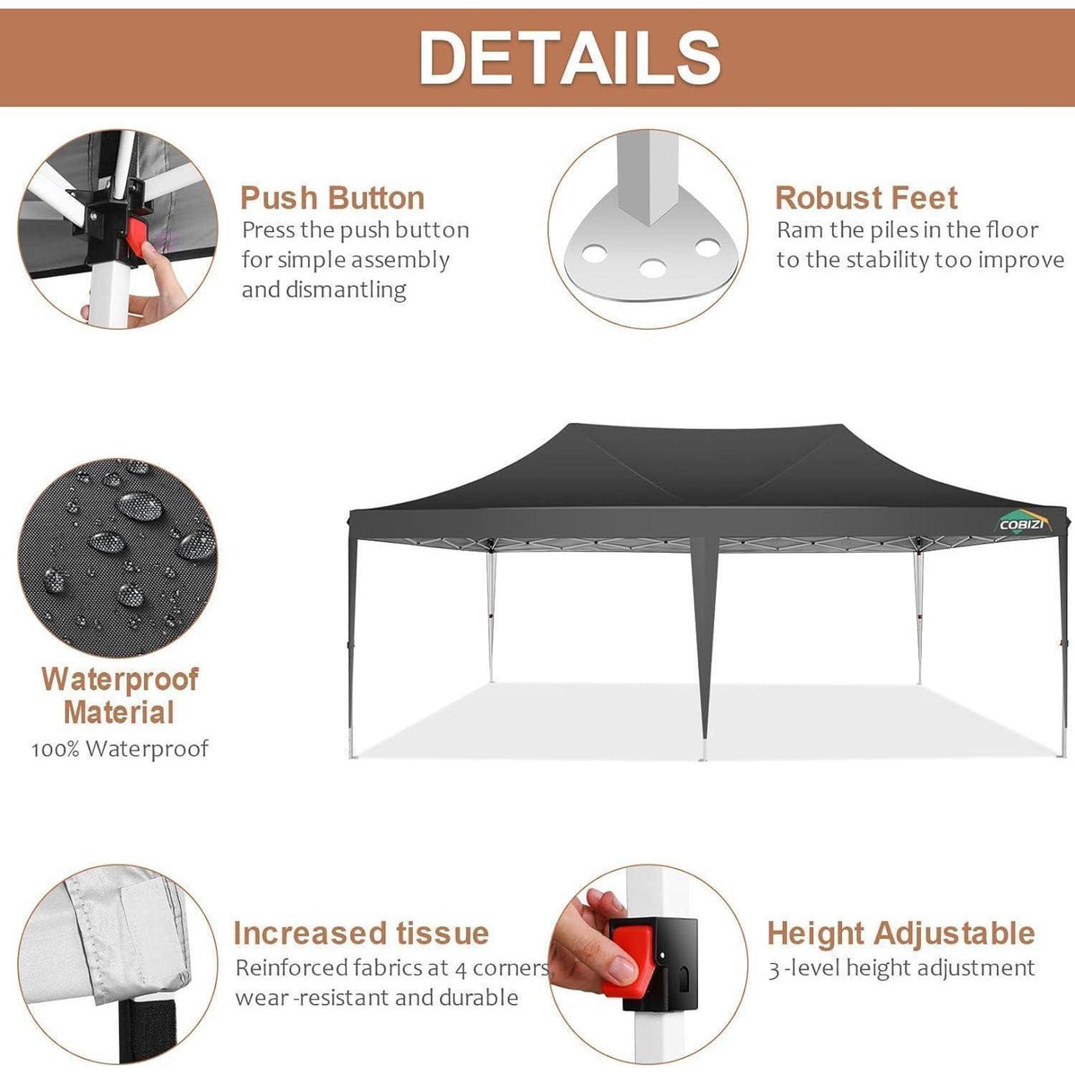3x6 Partyzelt wasserdicht – Pavillon mit 6 Seitenwänden