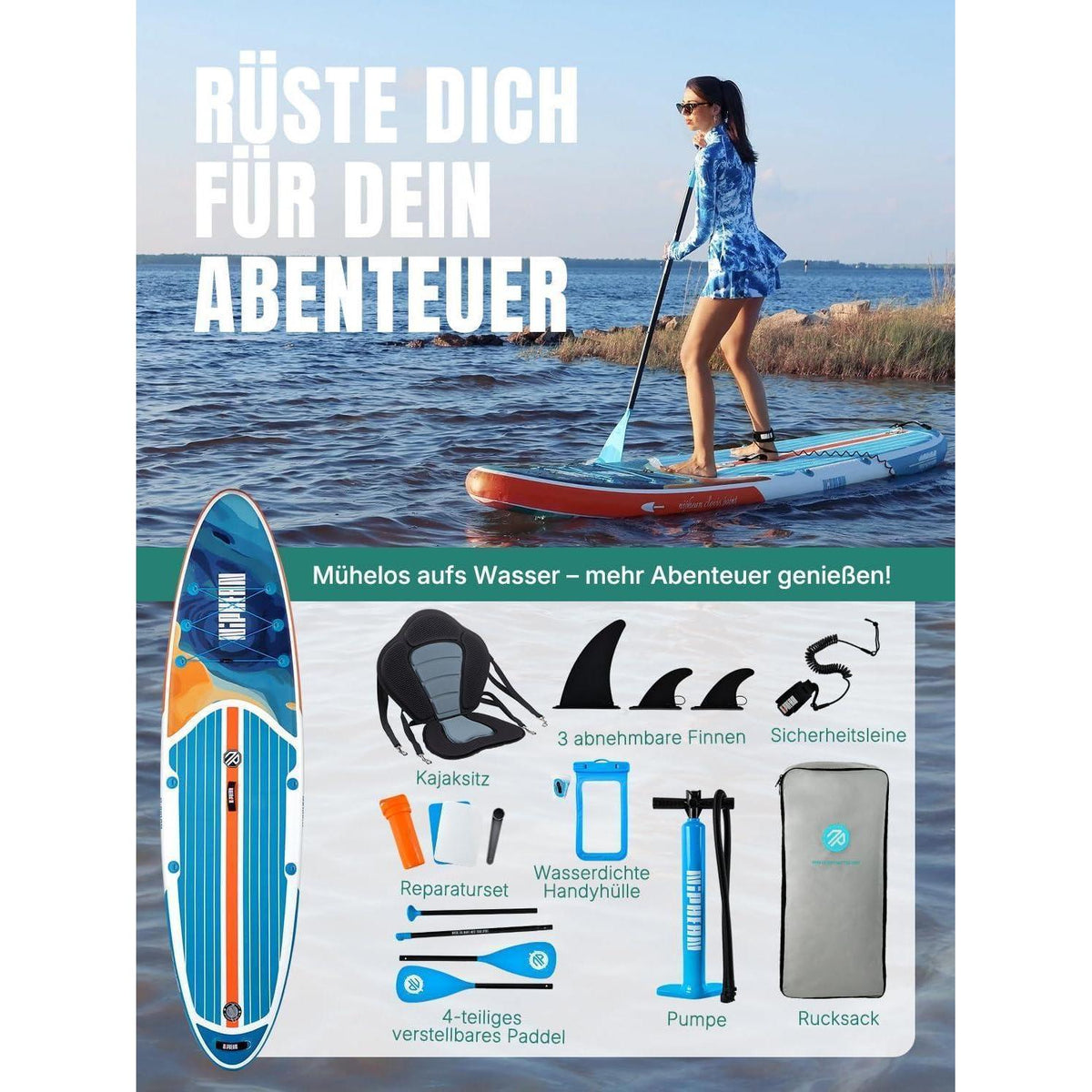 Aufblasbares Stand Up Paddle Board für 2 Personen mit Sitz und Zubehör