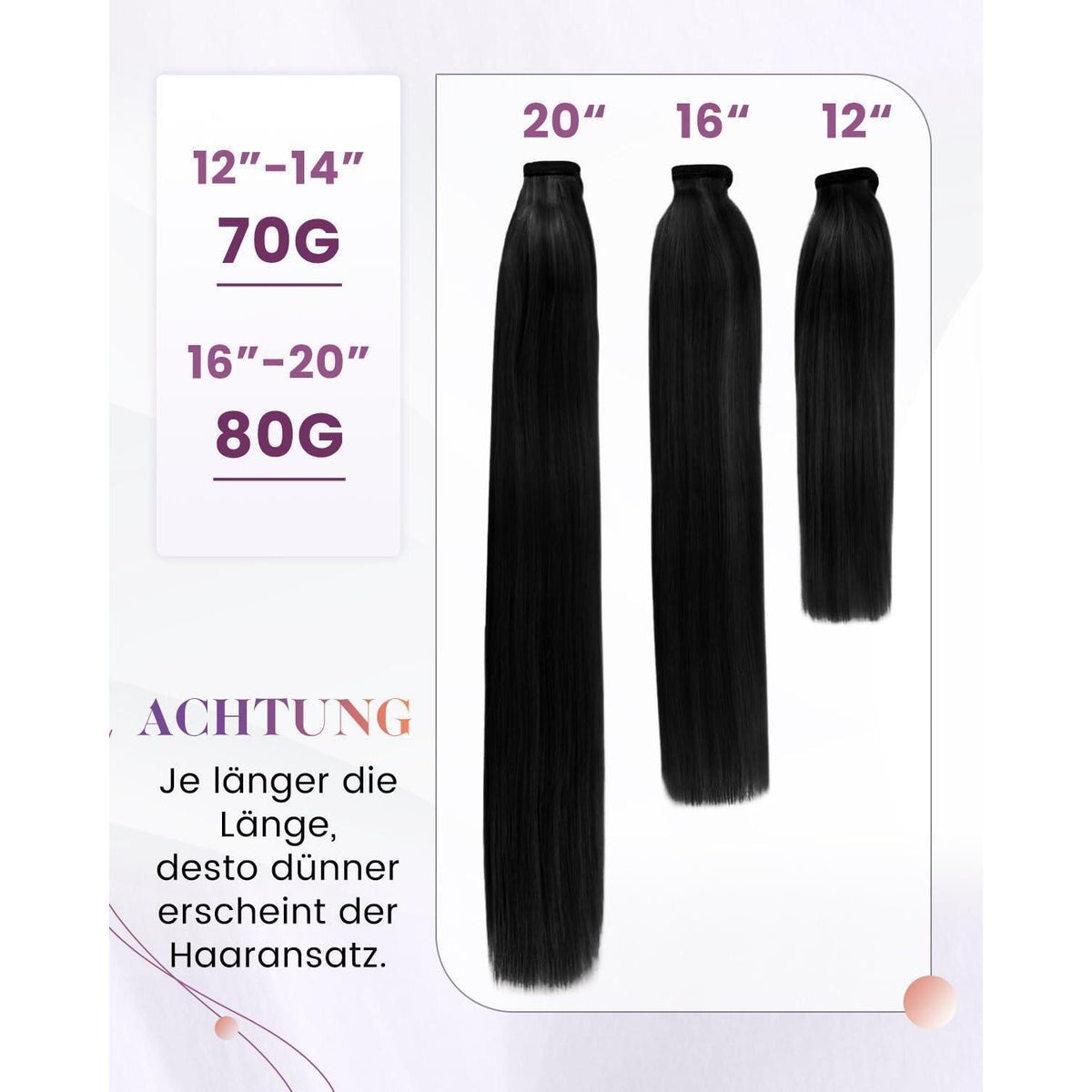 Echthaar Zopfverlängerung Schwarz 40cm
