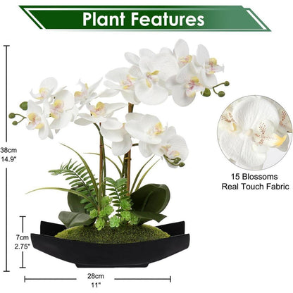 Kunstblume Orchidee Phalaenopsis im Topf Weiß 16" Three Stems Black