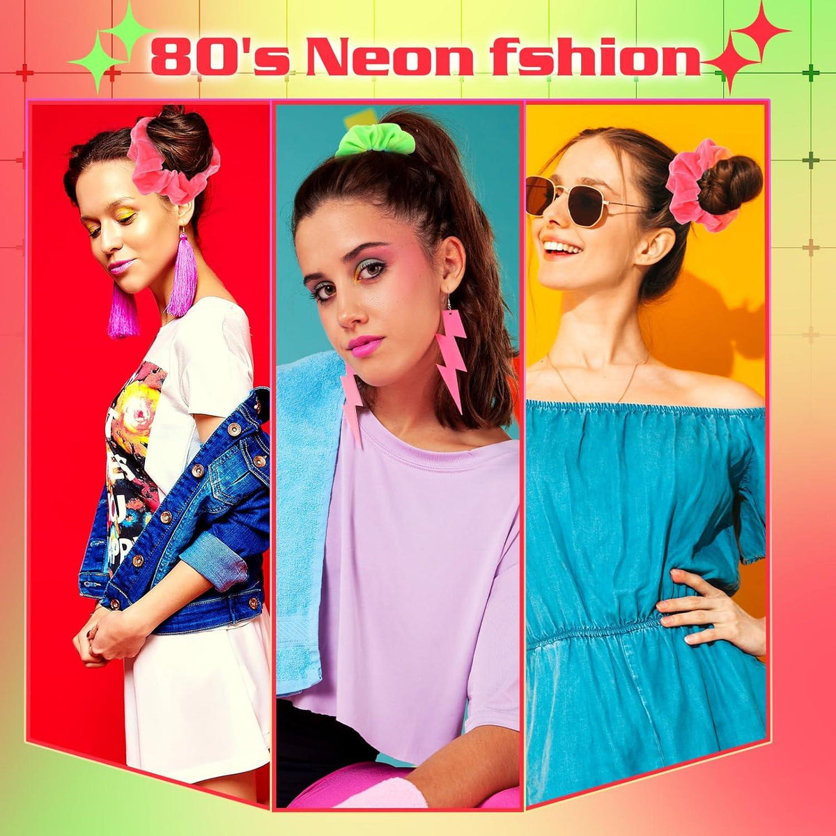 Neon Scrunchies Samt Groß Damen Haargummi 80er Neonfarbe