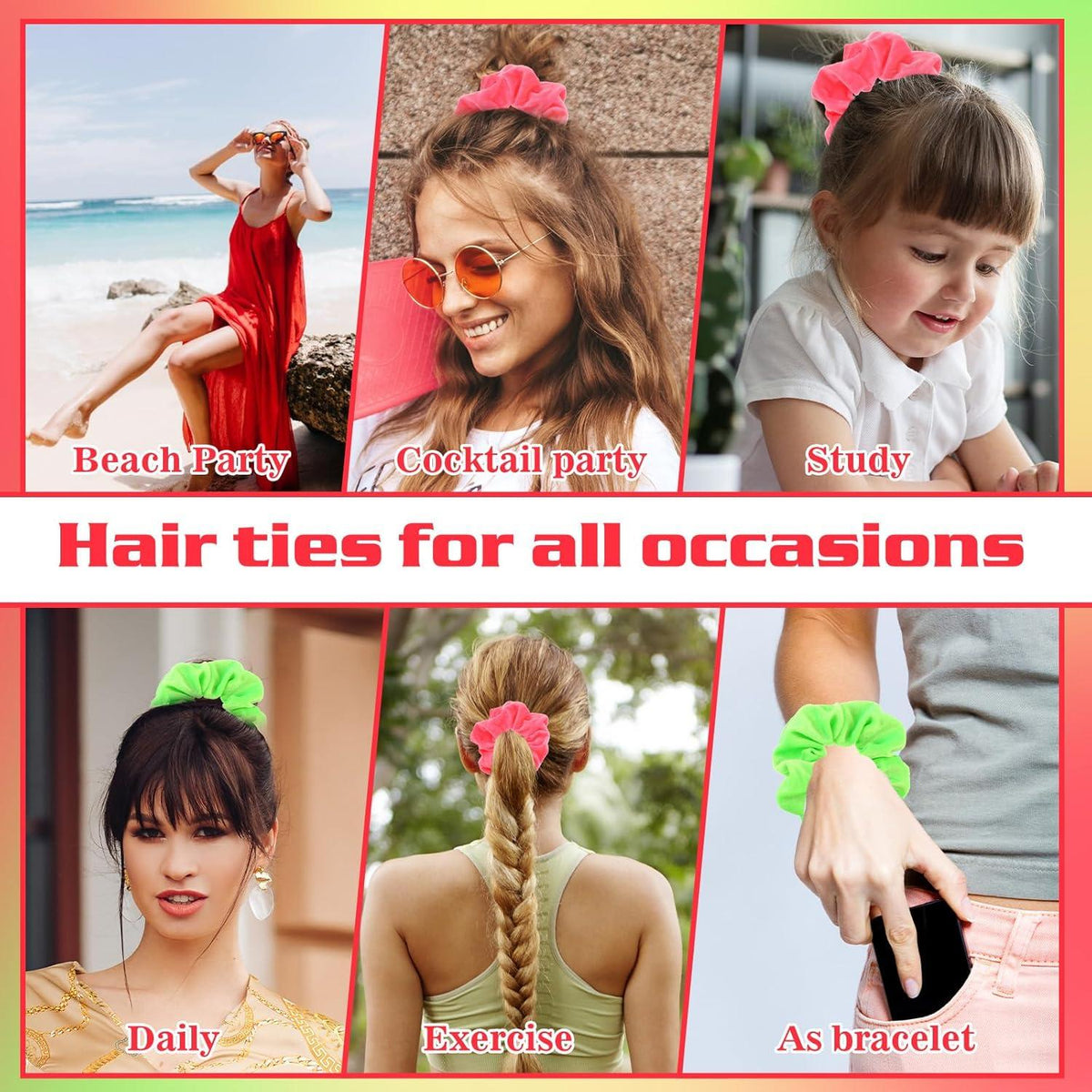 Neon Samt Scrunchie Set 4 Stück große Damen Haargummis