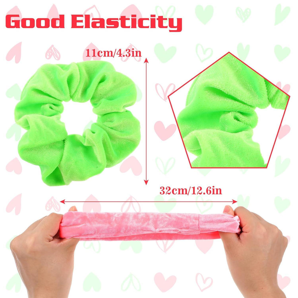 Neon Scrunchies Samt Haargummi für Damen 4er Pack - Große Größe, 80er Style