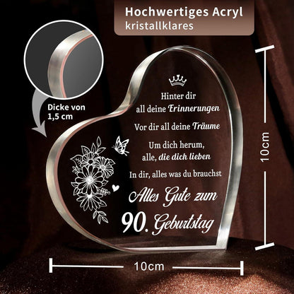 Acryl Herz Tischdeko 90. Geburtstag Geschenk für Frau