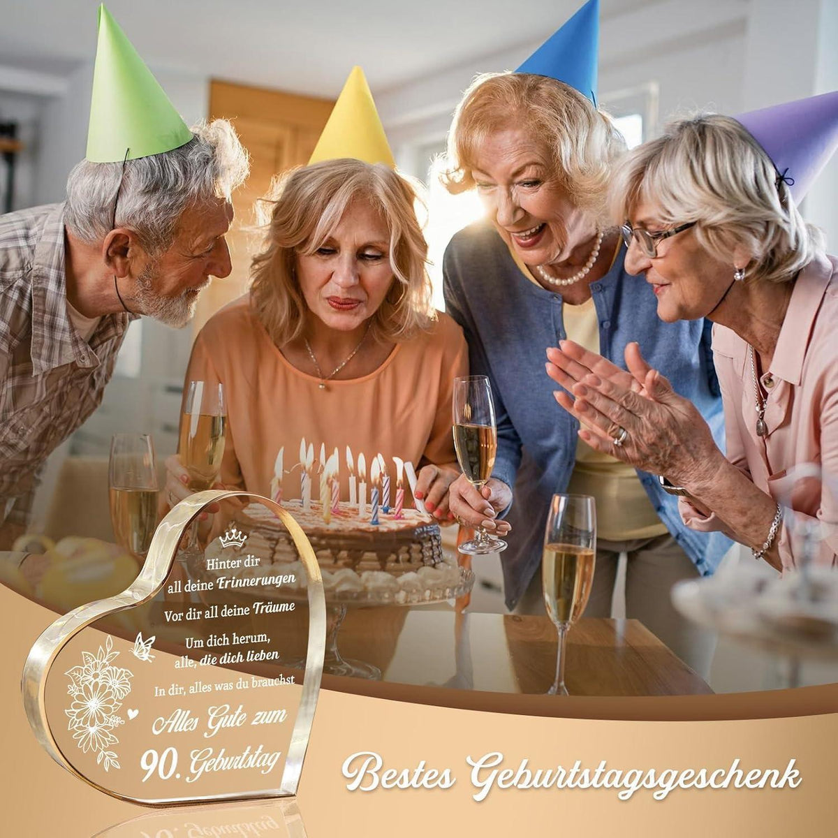 Acryl Herz Tischdeko 90. Geburtstag Geschenk für Frau