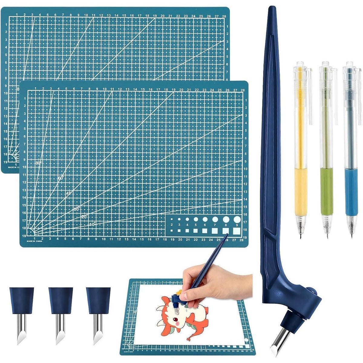 9-teiliges Bastelmesser Set mit Schneidematte & Aquarellstiften