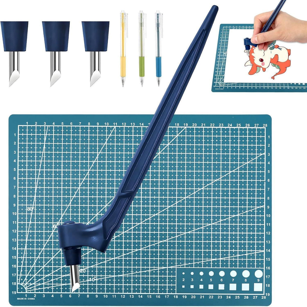 9-teiliges Bastelmesser Set mit Schneidematte & Aquarellstiften