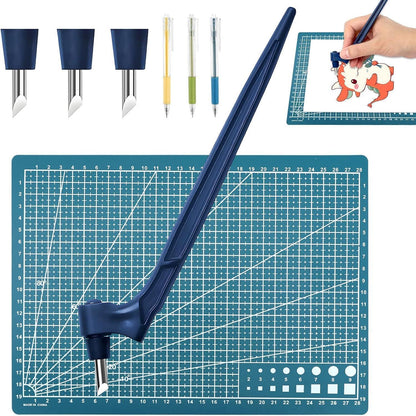 9-teiliges Bastelmesser Set mit Schneidematte & Aquarellstiften