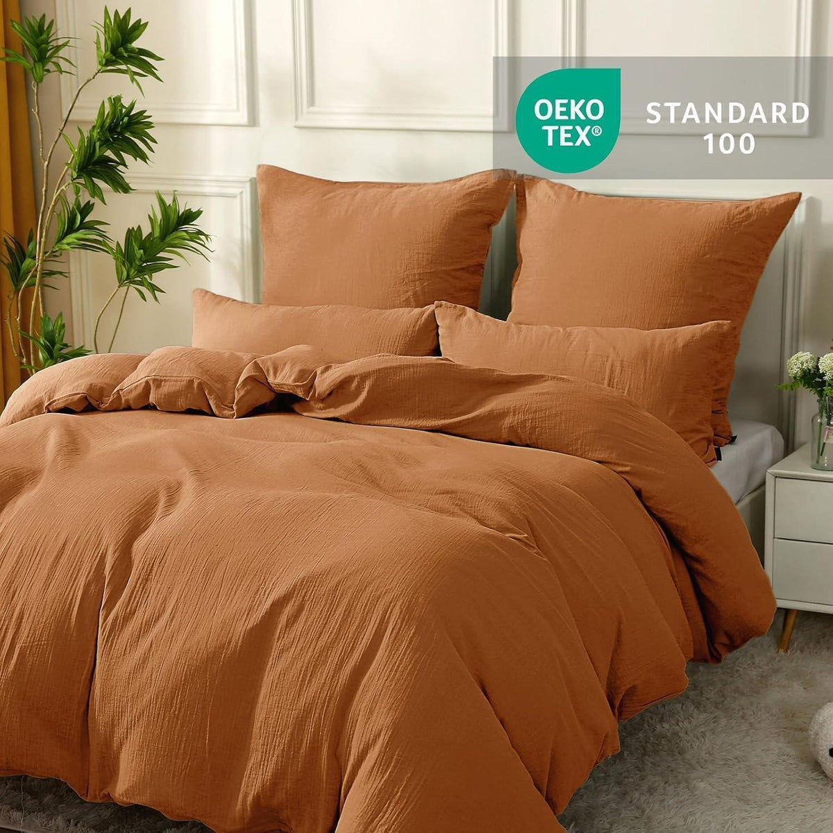 Doppelmuslin Bettwäsche Set 135x200 cm Caramel 4-teilig