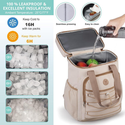 Isolierter Kühlrucksack – Groß, Auslaufsicher, Beige