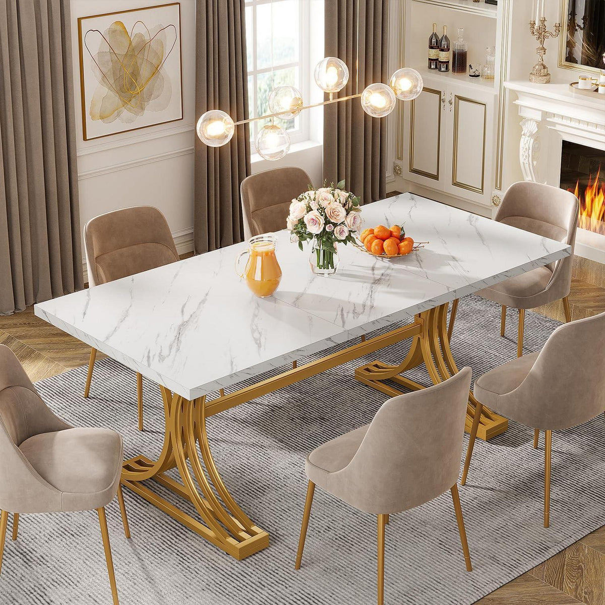Moderner Esstisch weiß & gold für 4-6 Personen