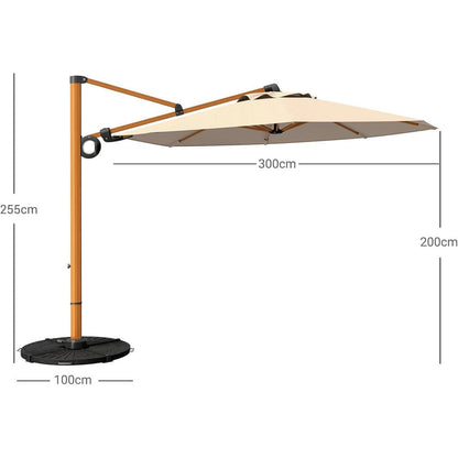 Ampelschirm 300 cm Rechteckig mit 360° Drehung und UV-Schutz 50+