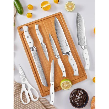 Messerblock Set 14-teilig mit Selbstschärfer, Edelstahl, Holzblock Weiß