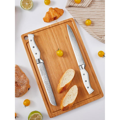 Messerblock Set 14-teilig mit Selbstschärfer, Edelstahl, Holzblock Weiß