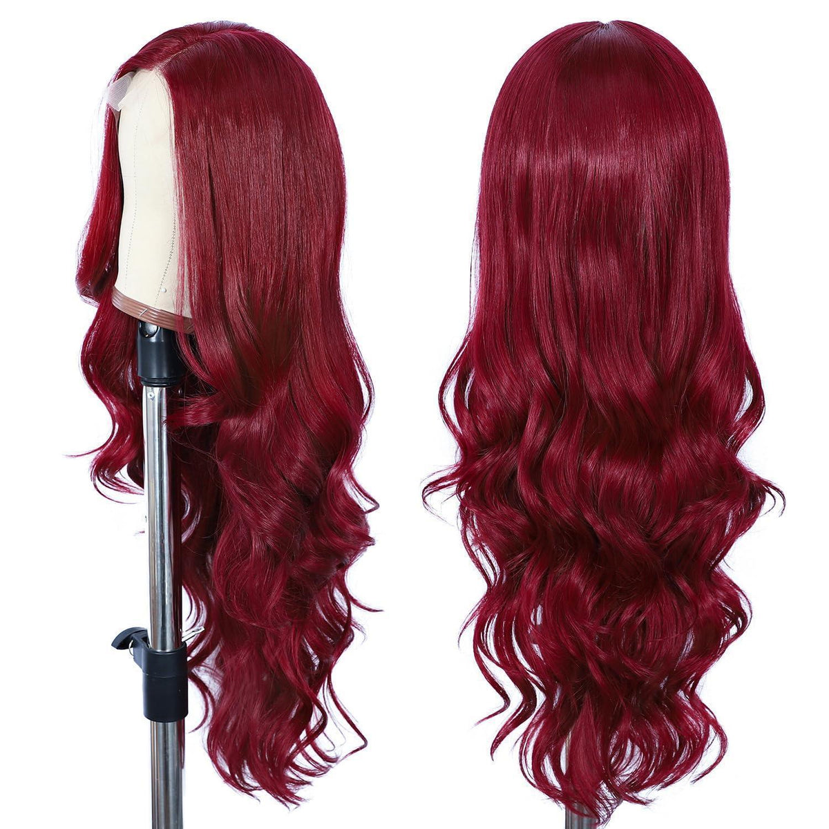 Rote Körperwelle Lace Front Perücke Synthetisch 26 Zoll