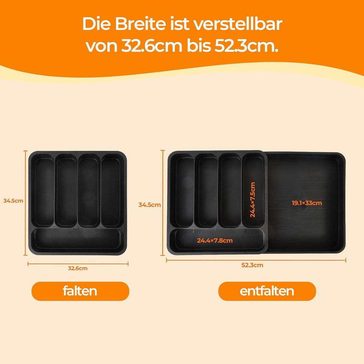 Verstellbarer Besteckkasten für Schubladen Küche Schwarz