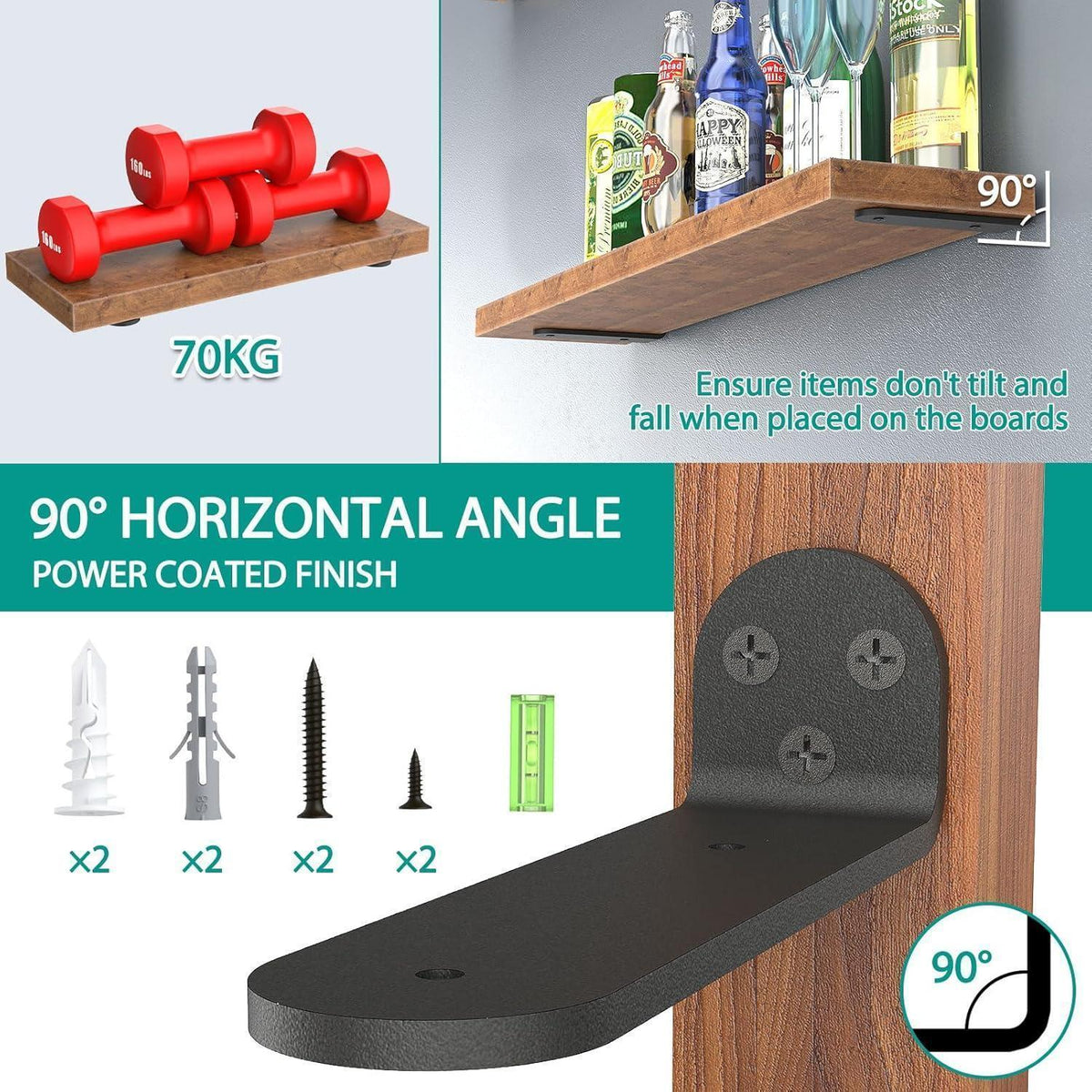 6x Schwerlast Regalhalterung 25cm Schwarz, 70kg Tragkraft