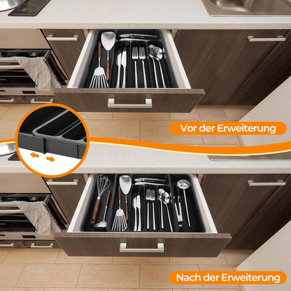 Verstellbarer Besteckkasten für Schubladen - Besteck Organizer - Schwarz
