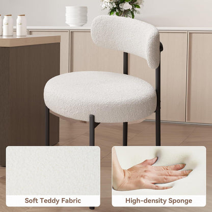 Esszimmerstühle Set 4er | Bouclé Teddy Stoff | Creme Weiß