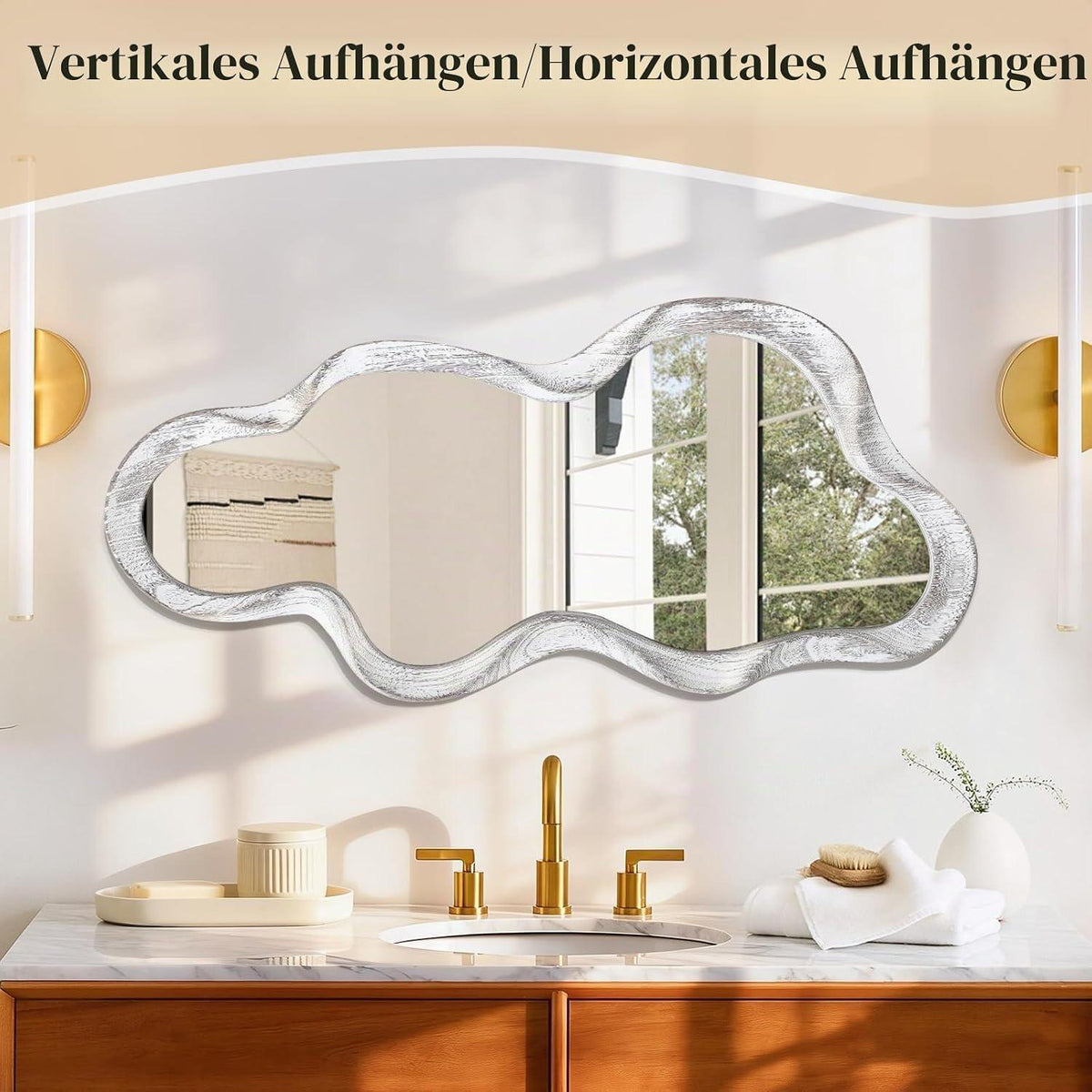 Asymmetrischer Wandspiegel Wolke Holzrahmen Modern 90x50 cm