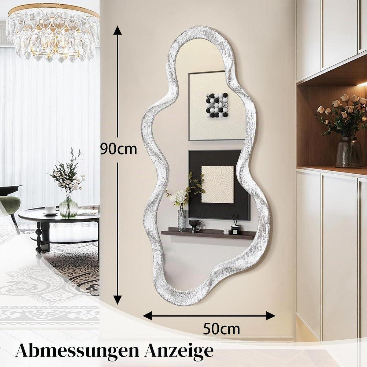 Asymmetrischer Wandspiegel Wolke Holzrahmen Modern 90x50 cm