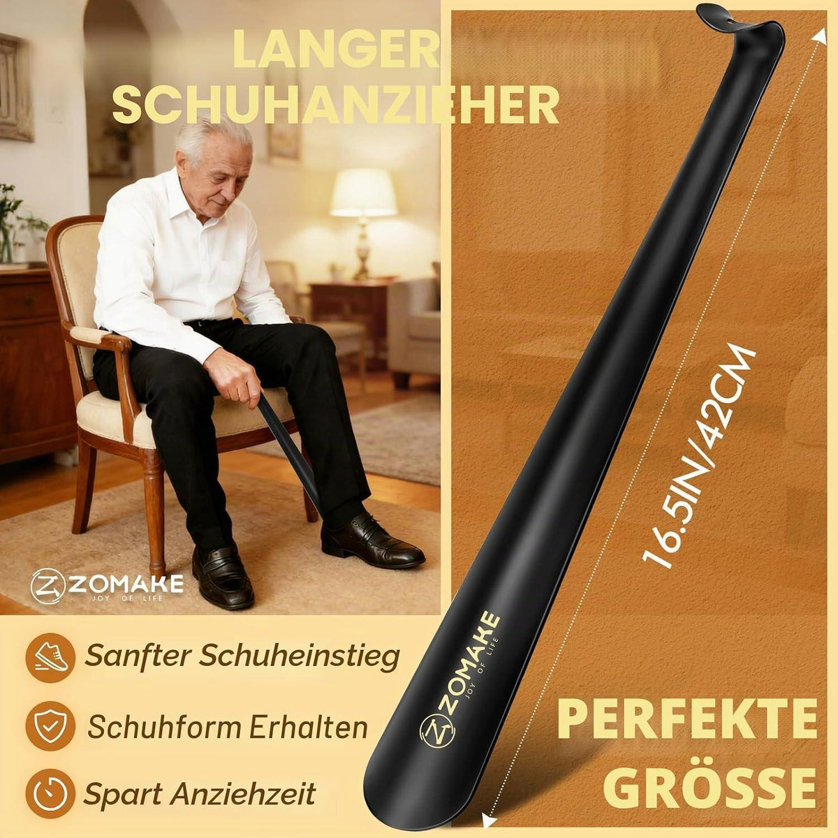 Schuhlöffel Set 2er-Pack, 42cm, Metall, Schwarz