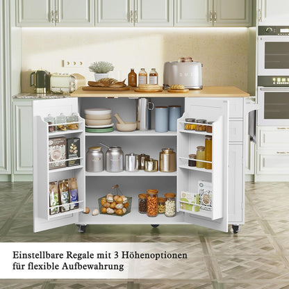 Küchenwagen mit Klappplatte & Rollen – Mobile Kücheninsel Weiß
