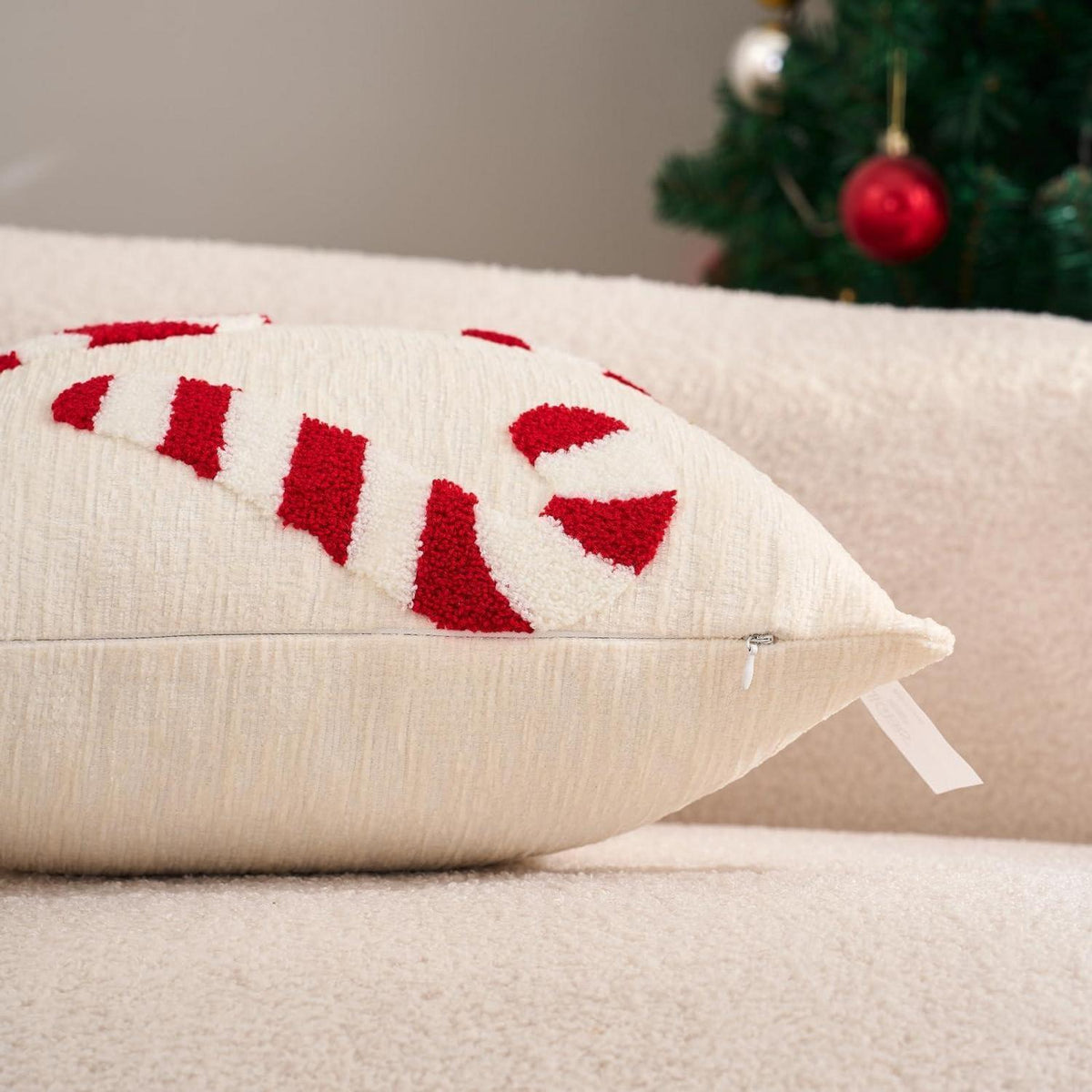 Weihnachtskissenbezug 45x45 cm - 2er Set Zuckerstangen Sherpa-Velours