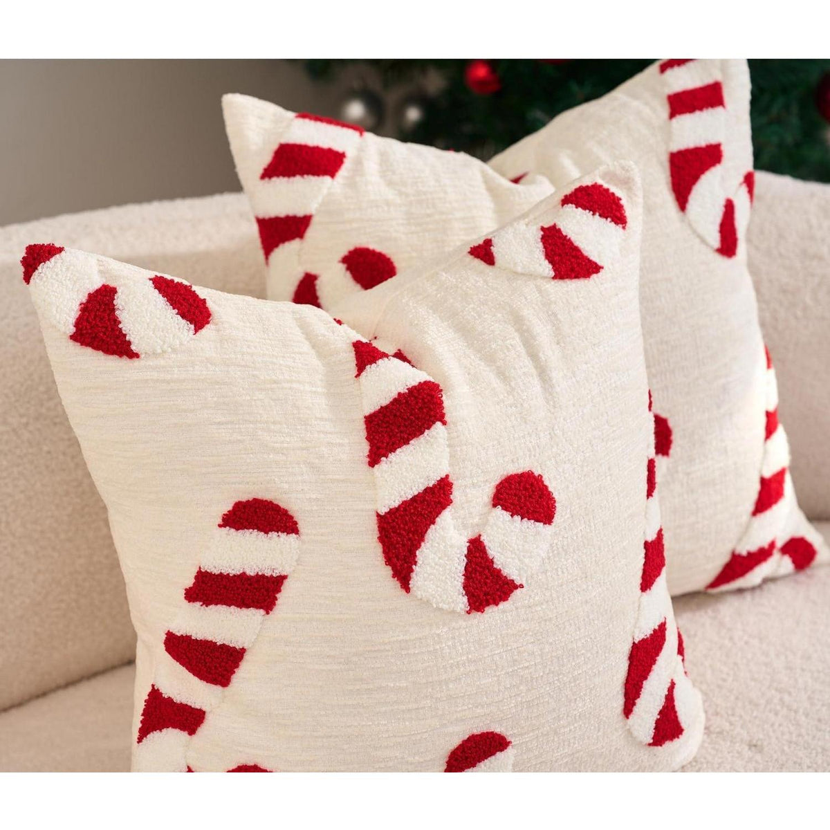 Weihnachtskissenbezug 45x45 cm - 2er Set Zuckerstangen Sherpa-Velours