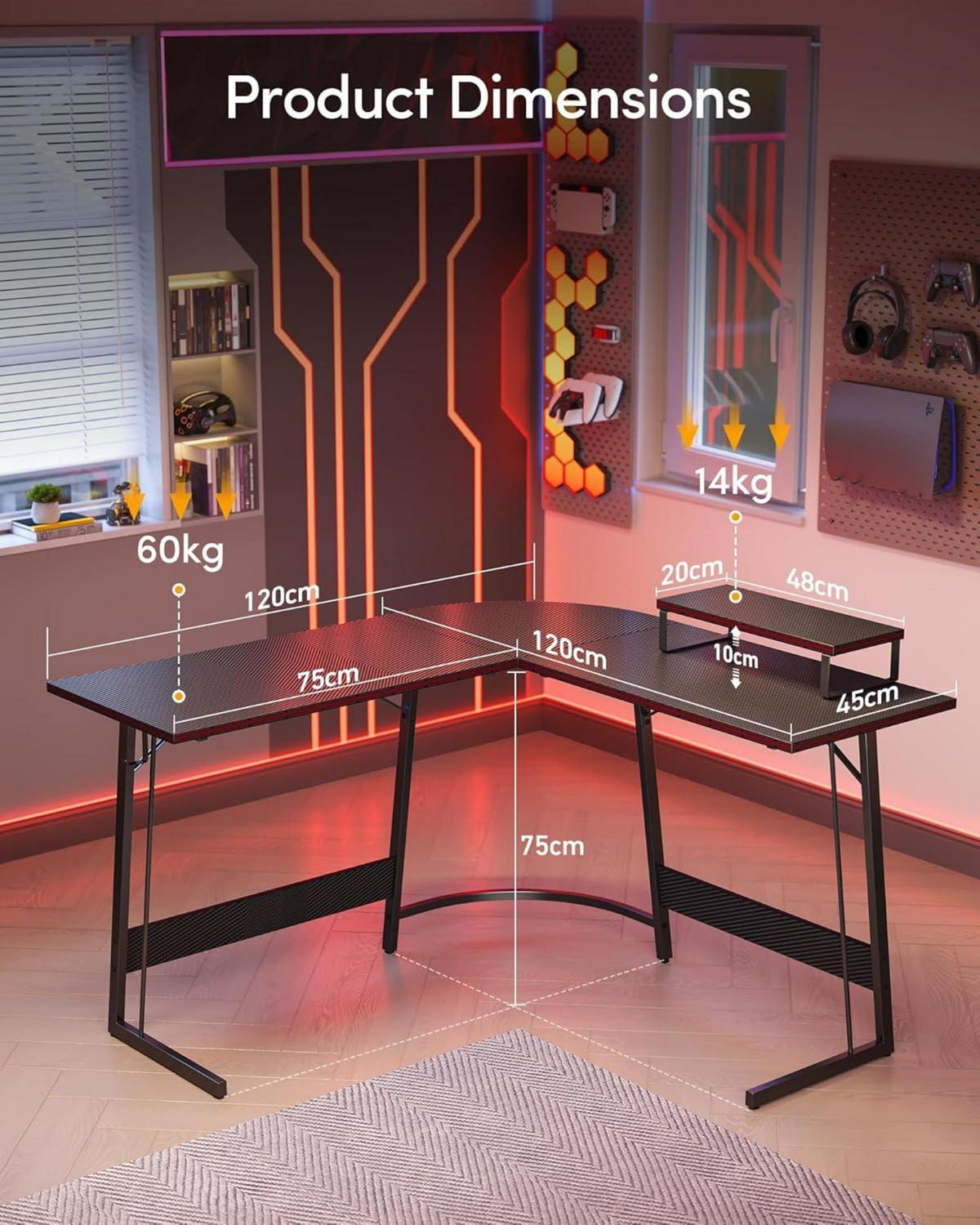 Gaming Eckschreibtisch 120x120cm L-Form
