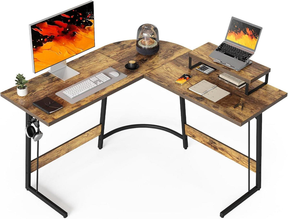 Gaming Eckschreibtisch L Form 120x120 cm Monitorständer Vintagebraun