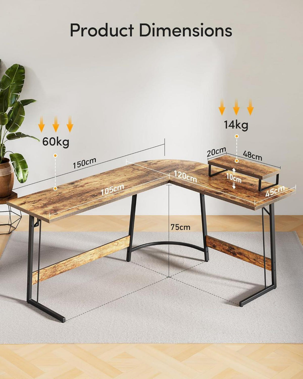 Gaming Tisch Eckschreibtisch L Form 150x120cm Monitorständer