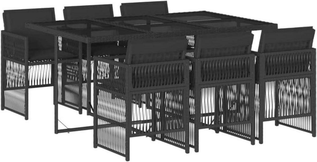 Garten 7-TLG. Essgruppe Schwarz Poly Rattan Terrasse