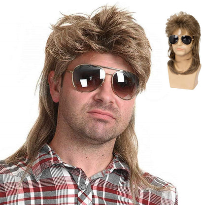 Herren Mullet Perücke Hellbraun – 70er 80er Jahre Retro Look