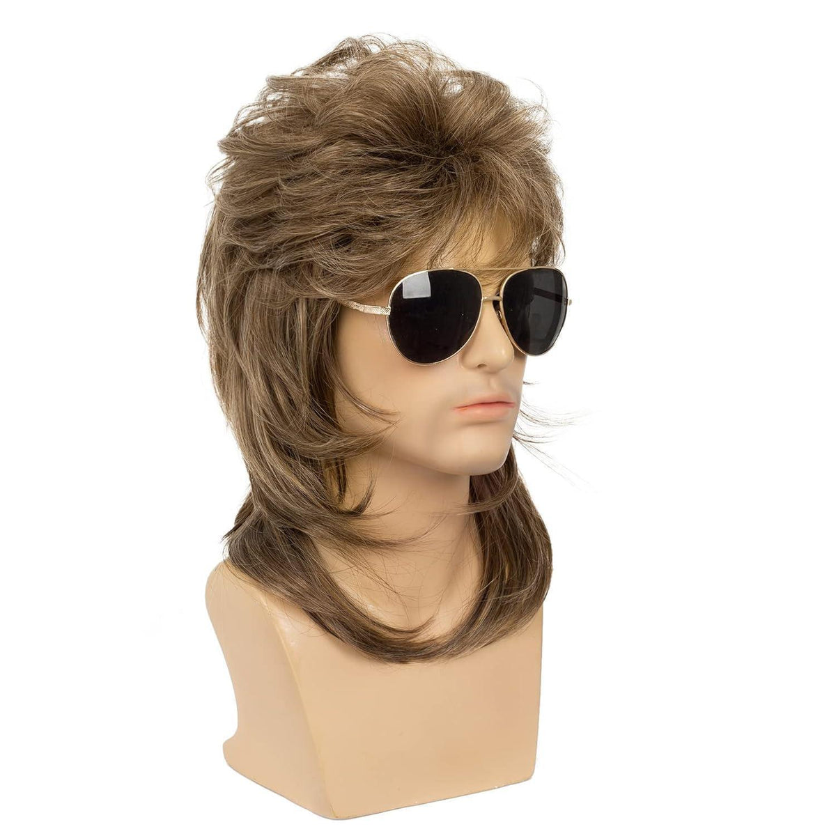 Herren Mullet Perücke Hellbraun – 70er 80er Jahre Retro Look