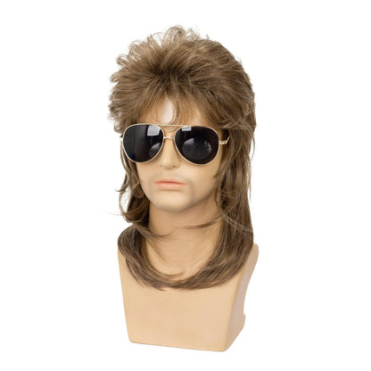 Herren Mullet Perücke Hellbraun – 70er 80er Jahre Retro Look