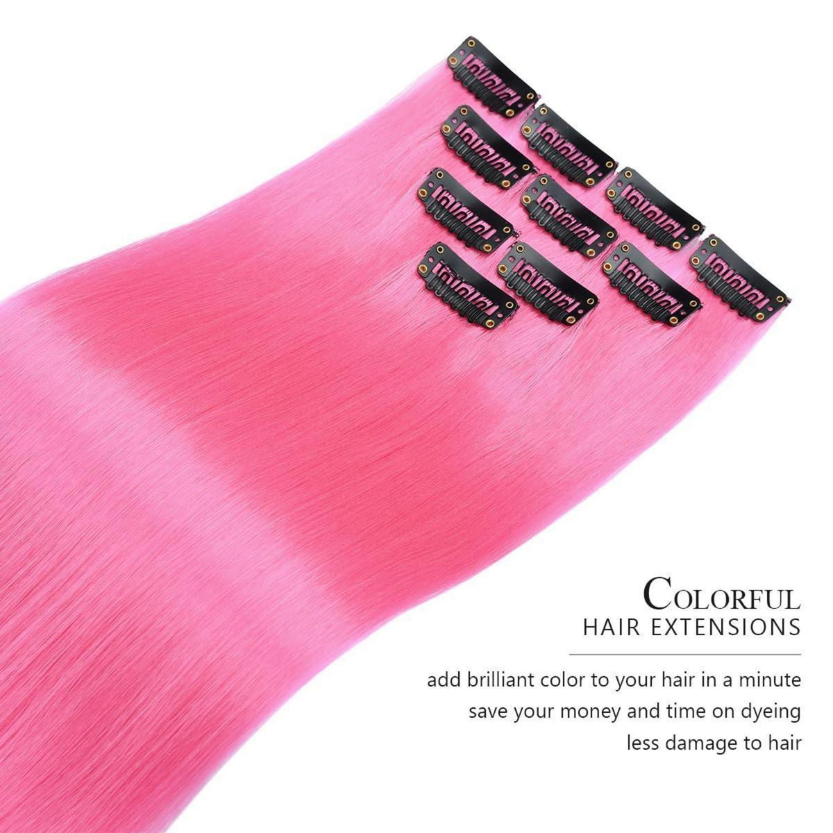 10x Clip-in Haarverlängerung Pink 50cm – Bunt & Glänzend