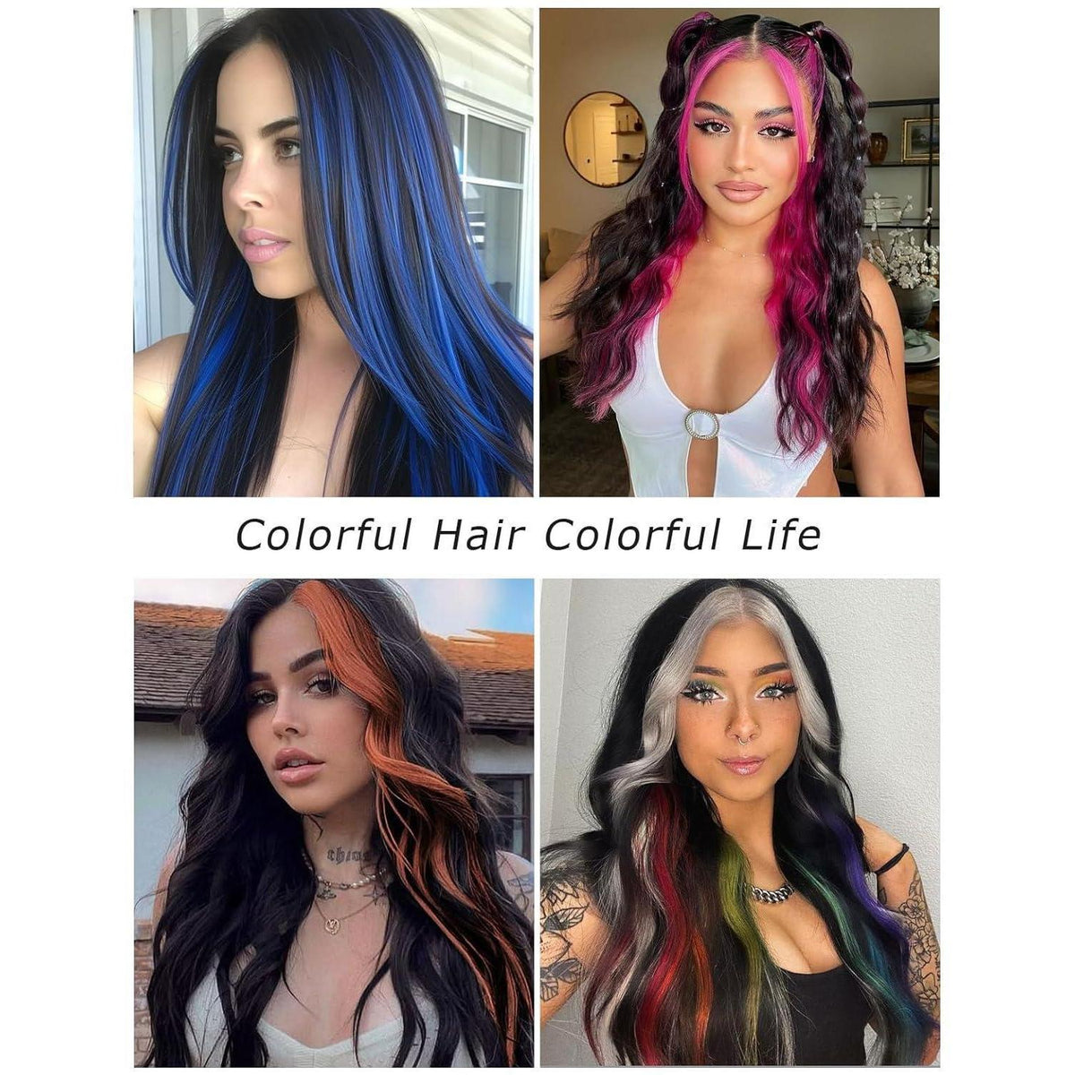 10x Clip-in Haarverlängerung Bunt 50cm Party Cosplay