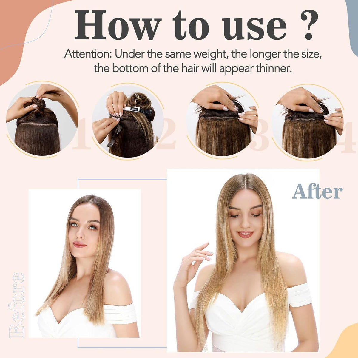 Echthaar Clip-In Extension Blondbraun/Weißblond 50cm