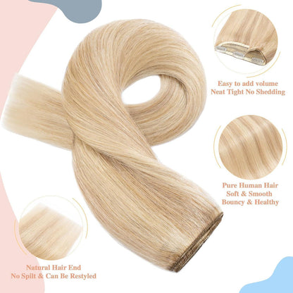 Echthaar Clip-In Extension Aschblond/Weißblond 40cm
