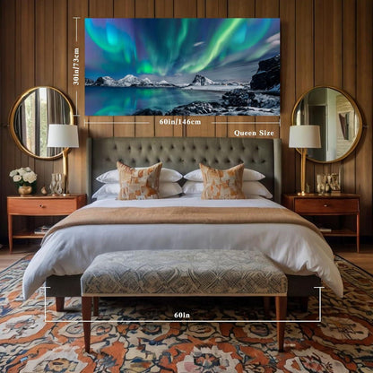 Nordlicht Leinwandbild XXL – 73x146 cm, Schlafzimmer Deko