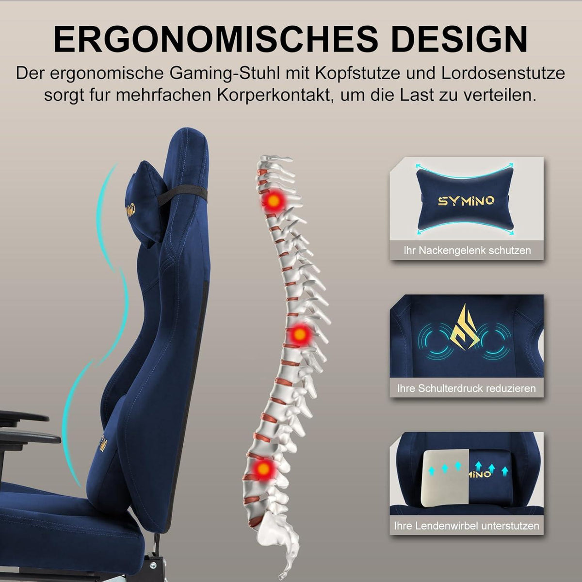 Gaming Stuhl Racing Gamer Sessel Wildlederimitat PC Stuhl Ergonomischer