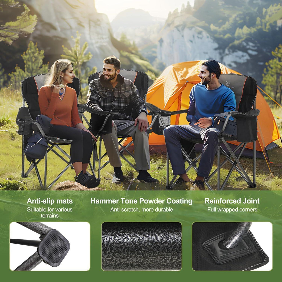 XXL Campingstuhl mit Kühltasche & Getränkehalter - 2er Set