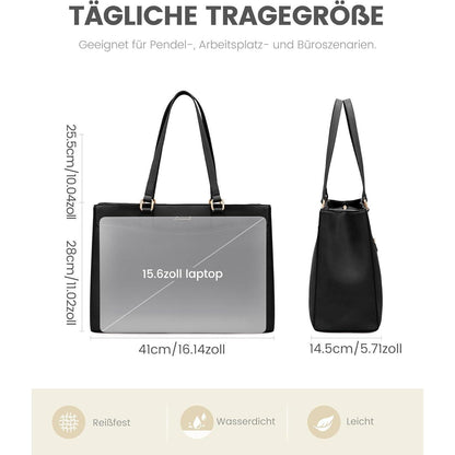 Laptoptasche Damen 15,6 Zoll, Elegant & Stabil, Schwarz