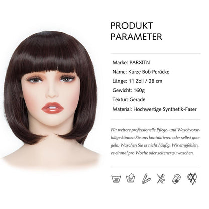 Braun Bob Perücke mit Pony – 28cm Synthetikhaar Perücke
