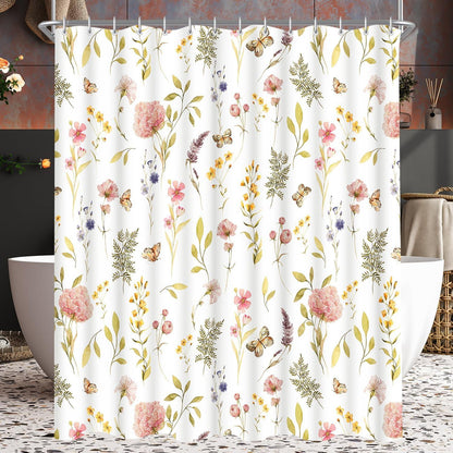 Lerores Duschvorhang 180x200cm Rosa Blume Antischimmel Wasserabweisend mit 12 Duschvorhangringe
