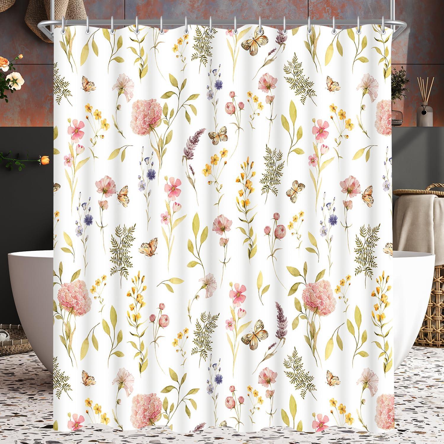 Duschvorhang 200x200cm Rosa Blume Antischimmel Textil Wasserabweisend mit 12 Ringen