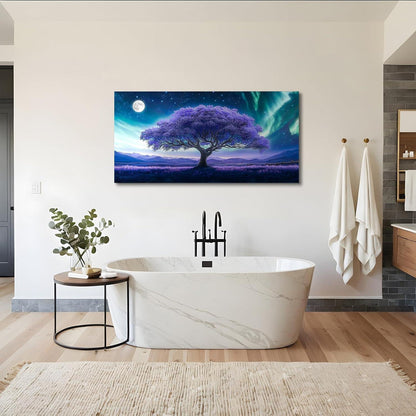 Lila Baum des Lebens Wandbild XXL – Abstraktes Leinwandbild