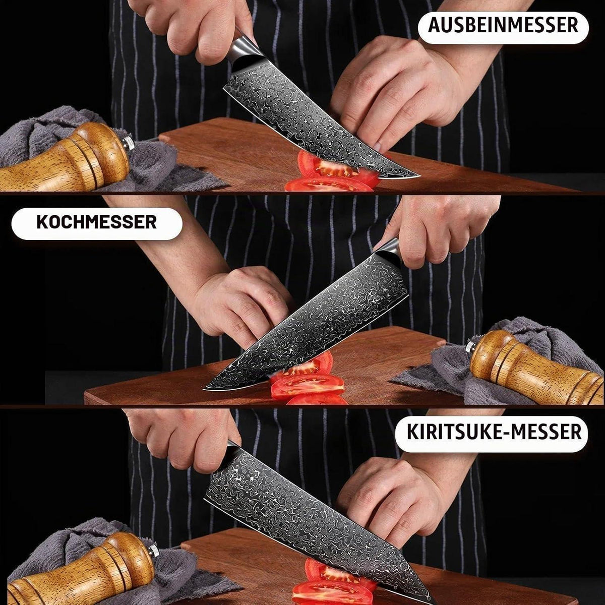 3-teiliges Küchenmesser Set Japanisches Damaststahl Messer